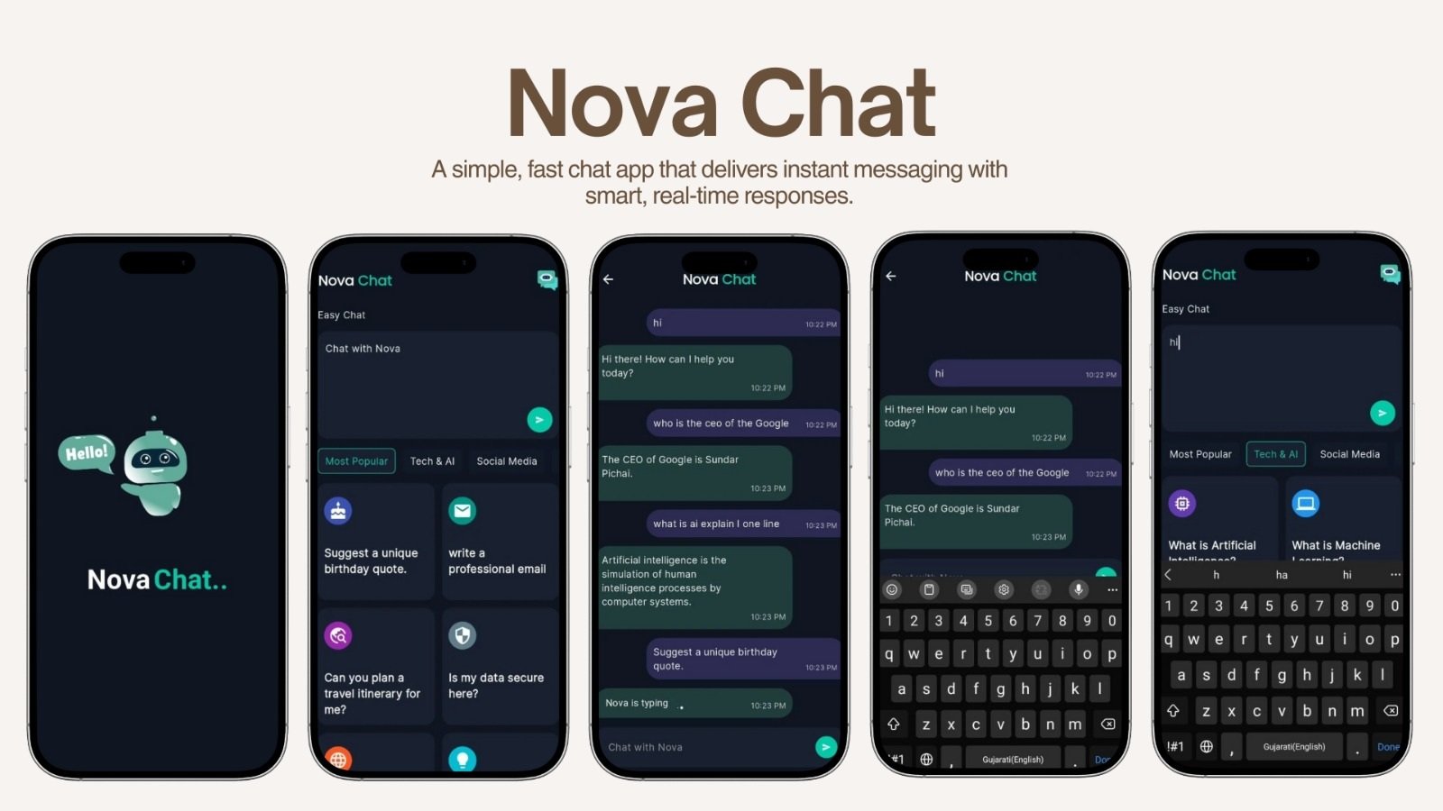 Nova chatbot flutter App by Amrita Infovisoin Pvt Ltd